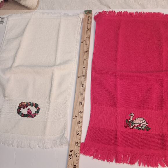 Kitchen Christmas Tea Towels 4 Sets of 2, Two Towels have Cross Stitched Pattern - Picture 12 of 16